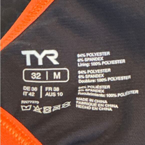 TYR Women's Durafast Elite Diamondfit Hexa One Piece Swimsuit M Black Orange - Picture 9 of 9